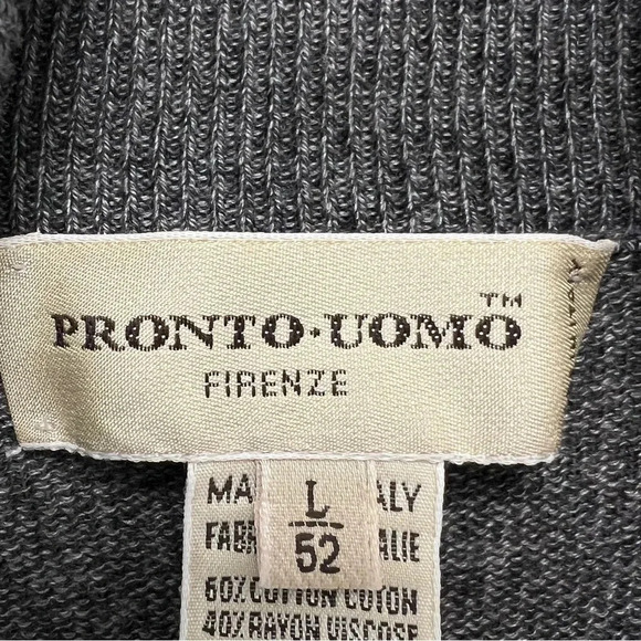 Pronto Uomo Firenze Italian Cotton Tuttle Neck Long Sleeve Men’s Sweater Grey L - Picture 5 of 7